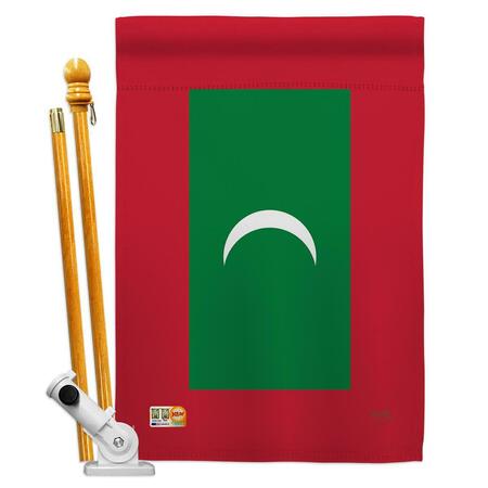 GARDENCONTROL 28 x 40 in. Maldives Nationality Vertical Double Sided House Flag Set with Pole Bracket & Hardware GA2014625